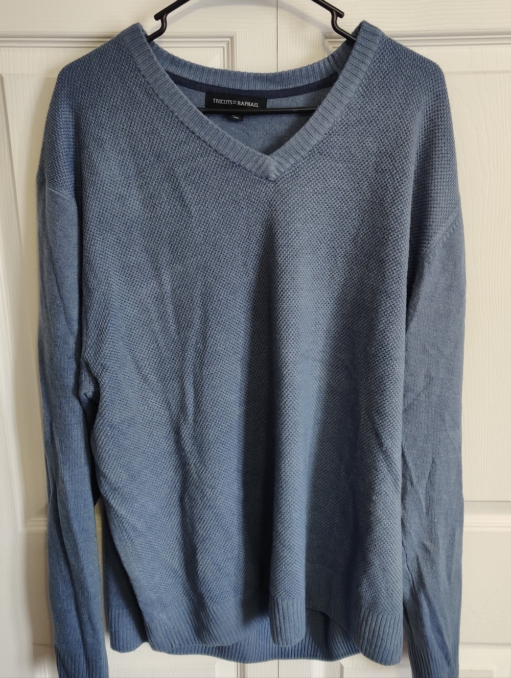 Tricots St Raphael Mens XXL Blue Light Sweater Waffle Knit Texture Pullover Top